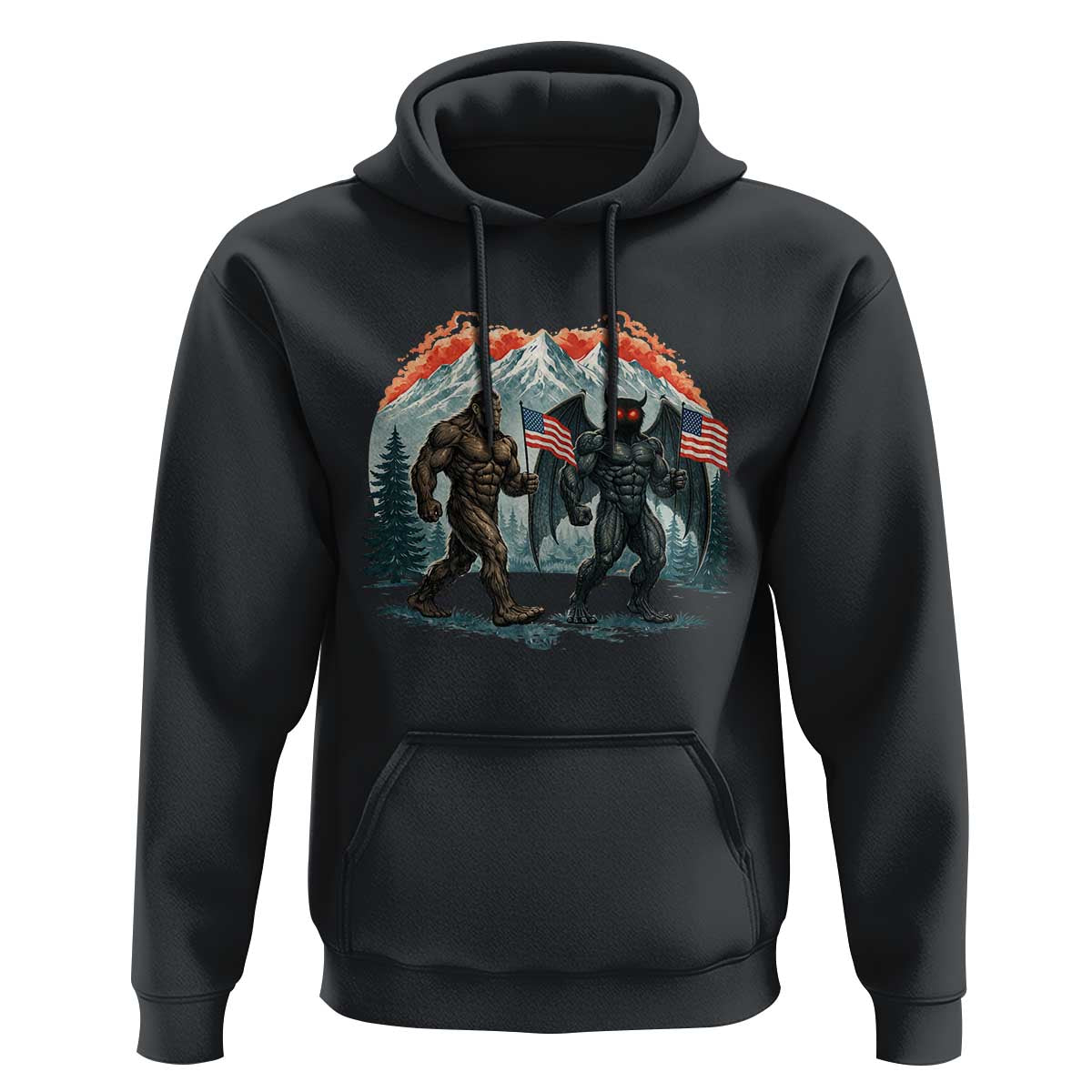 Patriotic Bigfoot And Mothman Hoodie Funny Cryptid Lover Gift