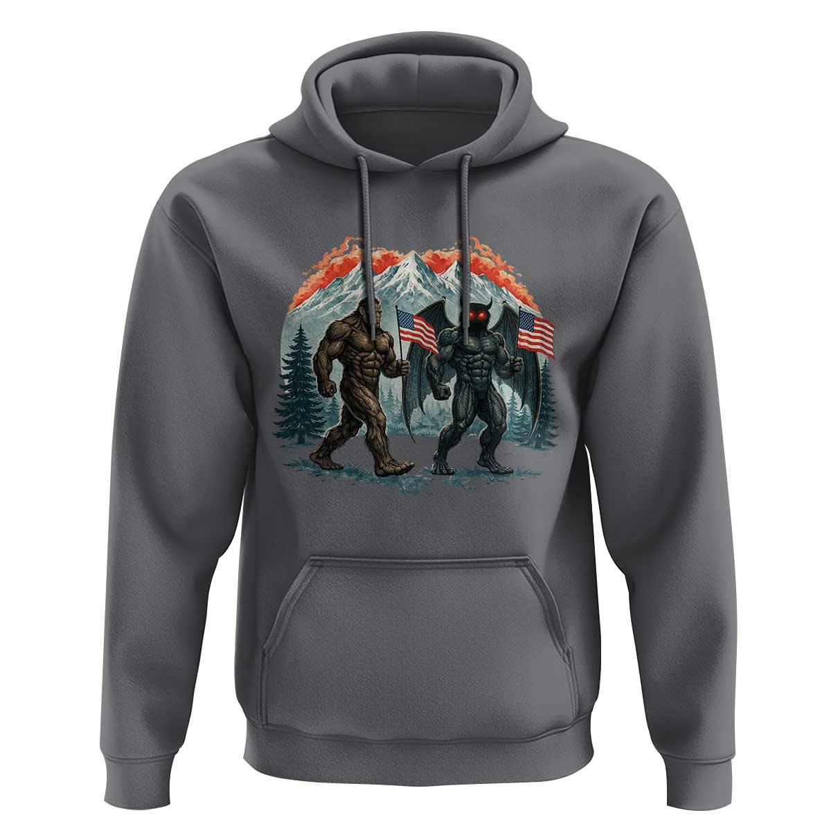 Patriotic Bigfoot And Mothman Hoodie Funny Cryptid Lover Gift