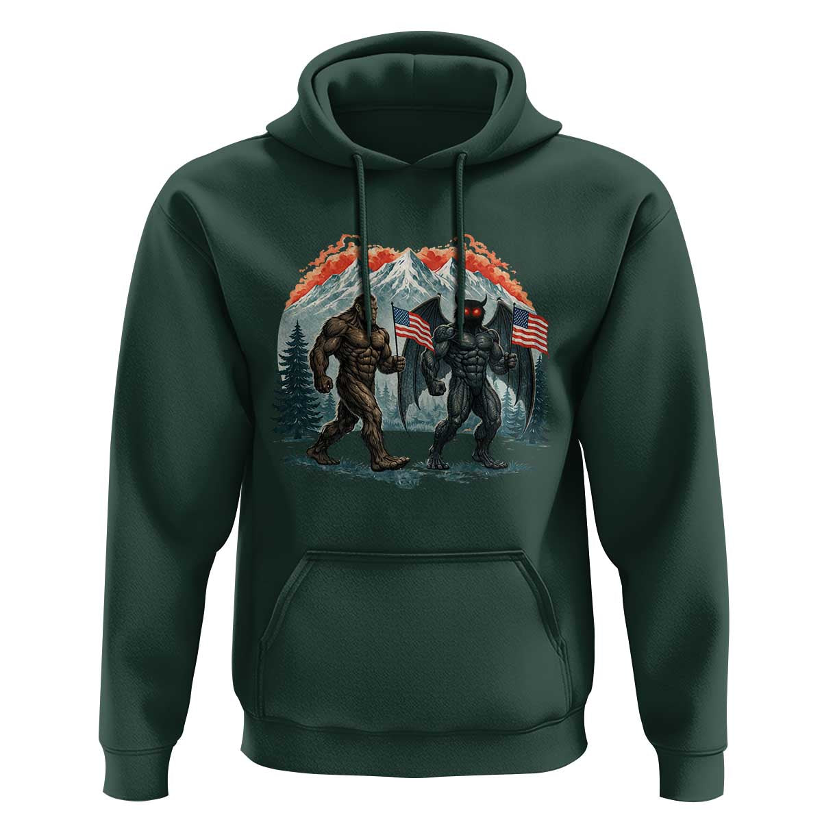 Patriotic Bigfoot And Mothman Hoodie Funny Cryptid Lover Gift