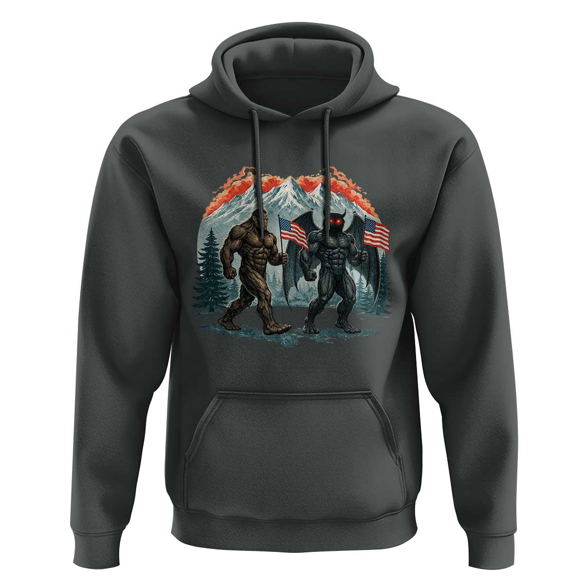 Patriotic Bigfoot And Mothman Hoodie Funny Cryptid Lover Gift