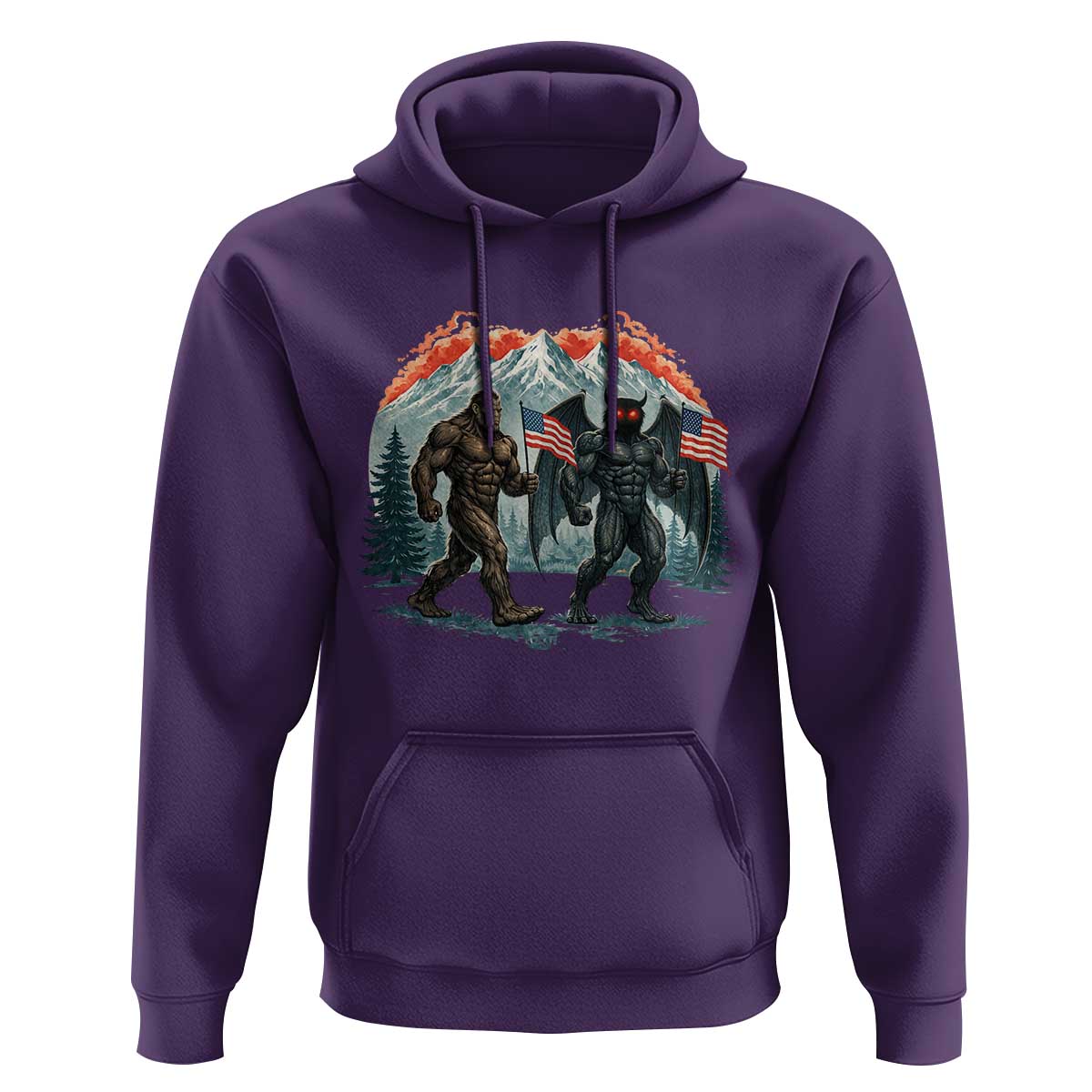 Patriotic Bigfoot And Mothman Hoodie Funny Cryptid Lover Gift