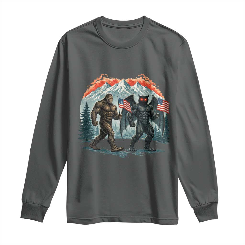 Patriotic Bigfoot And Mothman Long Sleeve Shirt Funny Cryptid Lover Gift