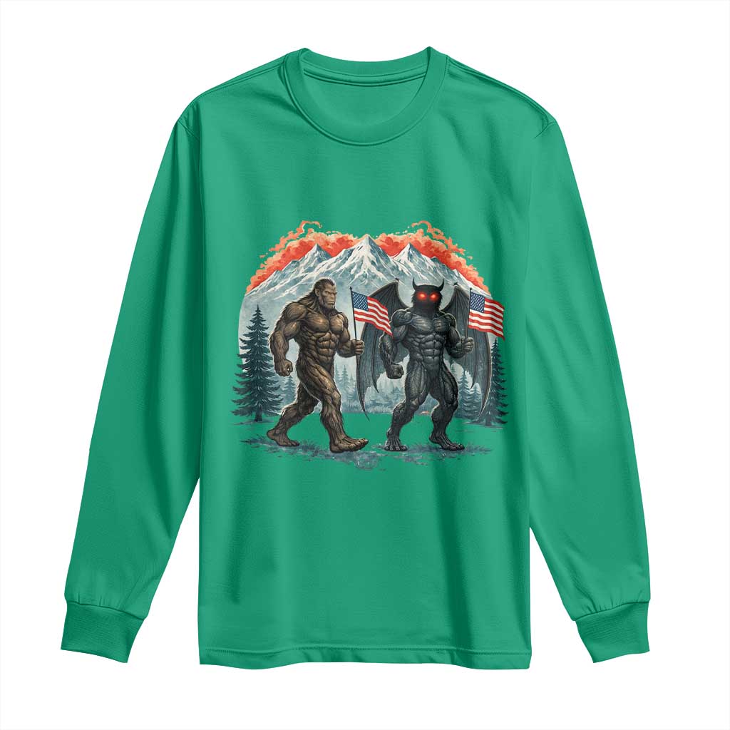 Patriotic Bigfoot And Mothman Long Sleeve Shirt Funny Cryptid Lover Gift