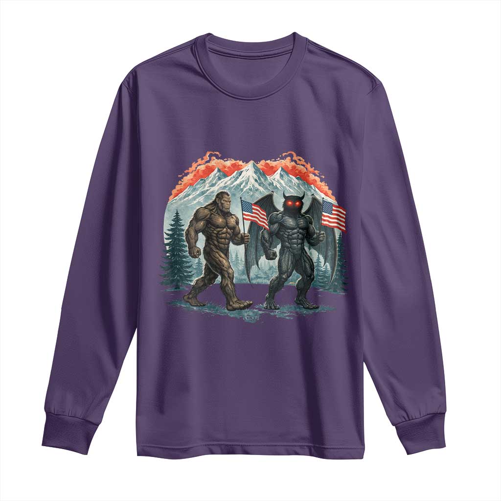 Patriotic Bigfoot And Mothman Long Sleeve Shirt Funny Cryptid Lover Gift