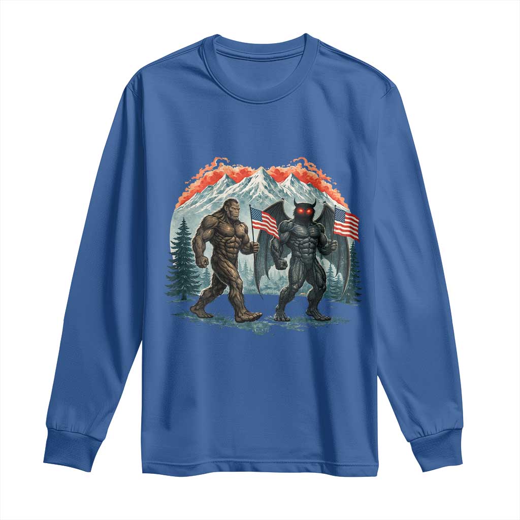 Patriotic Bigfoot And Mothman Long Sleeve Shirt Funny Cryptid Lover Gift