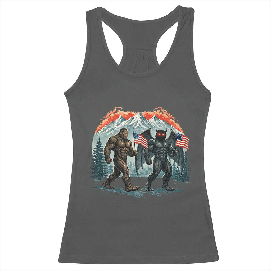 Patriotic Bigfoot And Mothman Racerback Tank Top Funny Cryptid Lover Gift