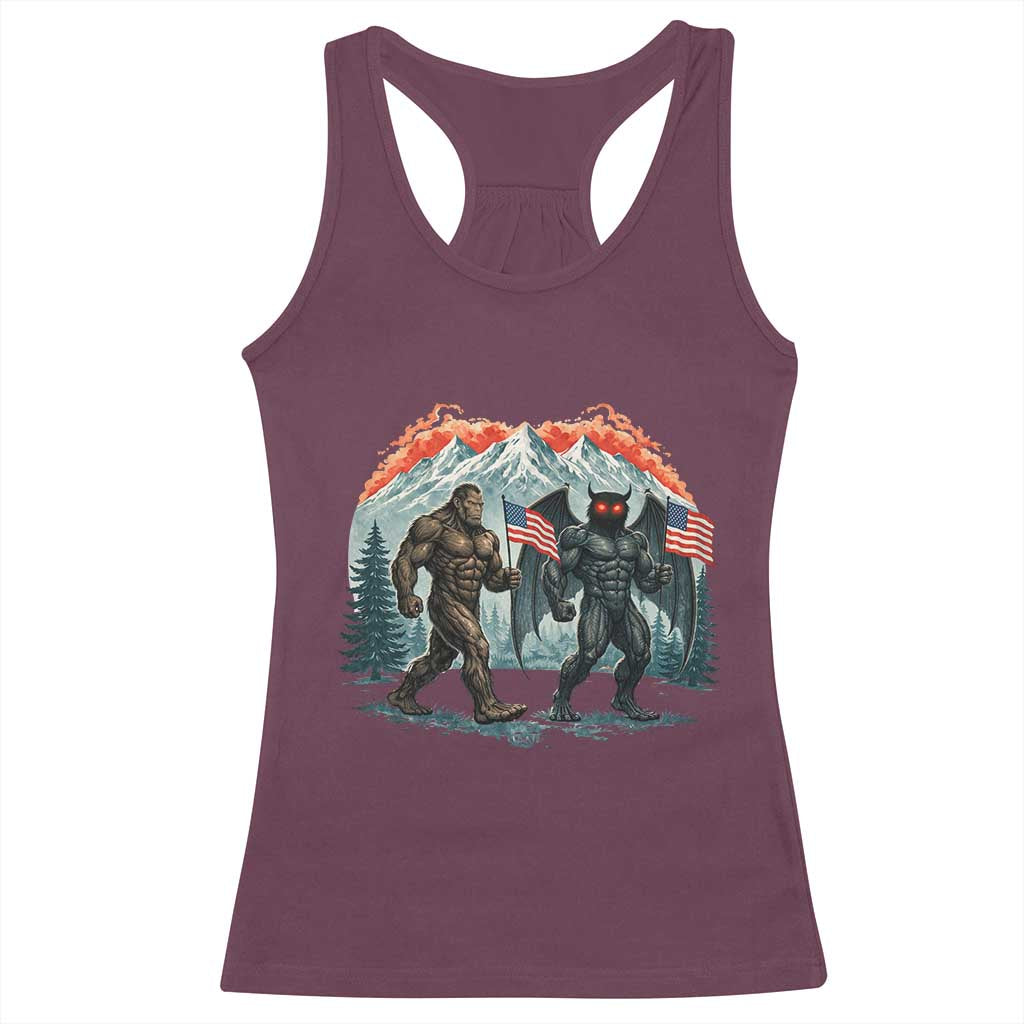 Patriotic Bigfoot And Mothman Racerback Tank Top Funny Cryptid Lover Gift
