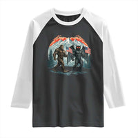 Patriotic Bigfoot And Mothman Raglan Shirt Funny Cryptid Lover Gift