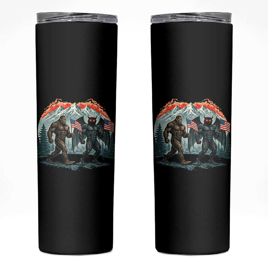 Patriotic Bigfoot And Mothman Skinny Tumbler Funny Cryptid Lover Gift