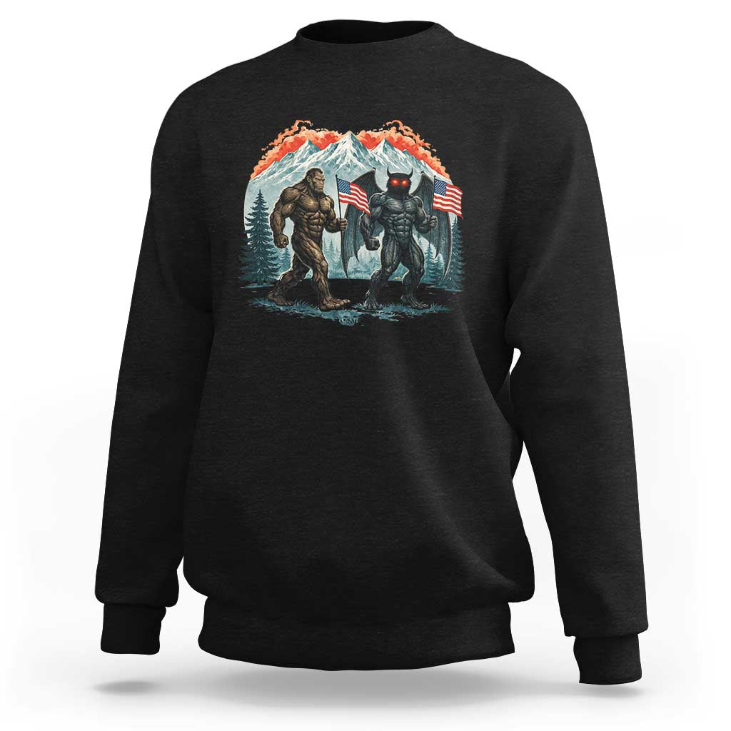 Patriotic Bigfoot And Mothman Sweatshirt Funny Cryptid Lover Gift