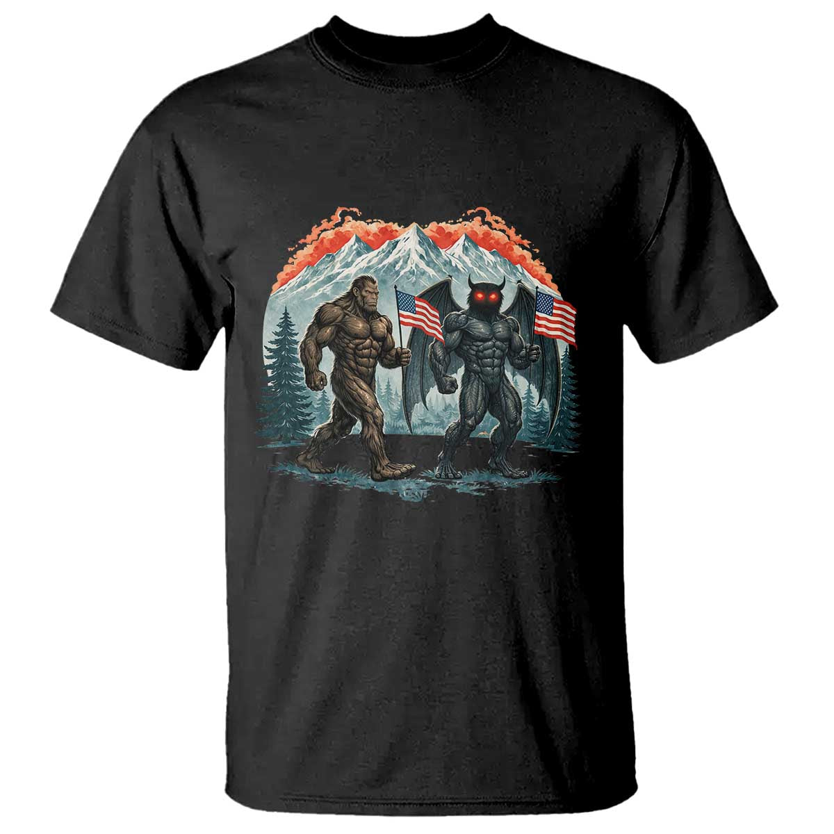 Patriotic Bigfoot And Mothman T Shirt Funny Cryptid Lover Gift