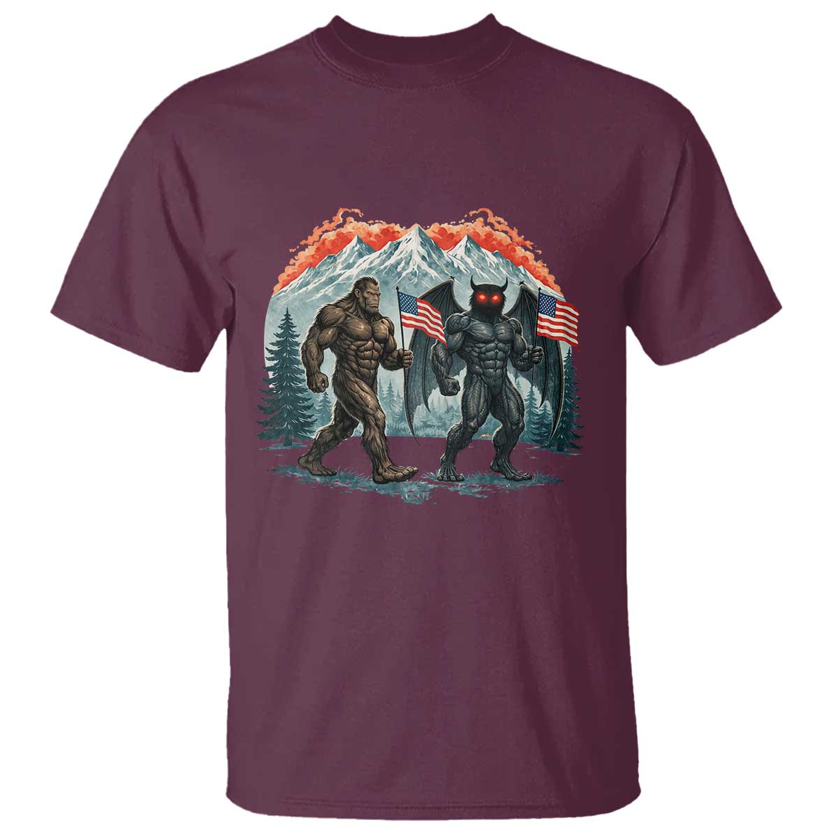 Patriotic Bigfoot And Mothman T Shirt Funny Cryptid Lover Gift