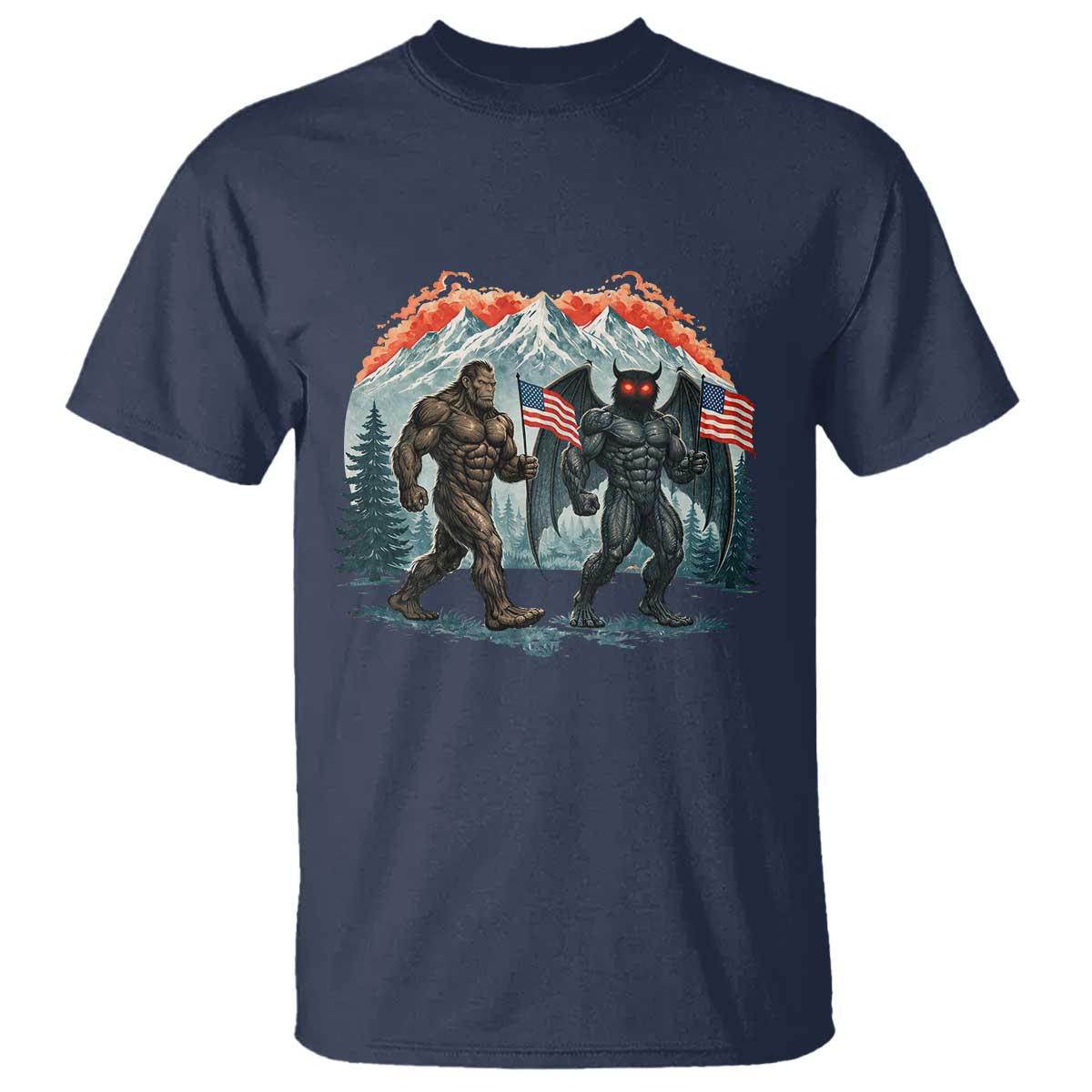 Patriotic Bigfoot And Mothman T Shirt Funny Cryptid Lover Gift