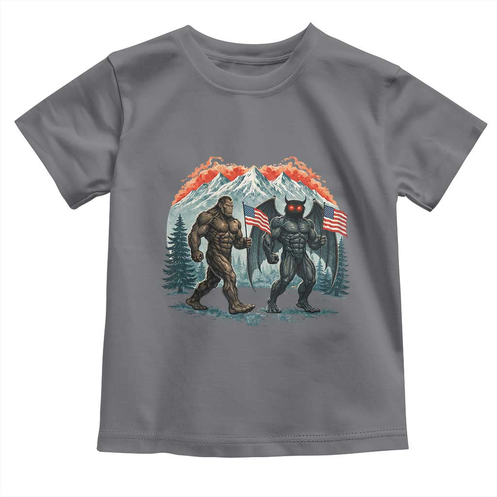 Patriotic Bigfoot And Mothman Toddler T Shirt Funny Cryptid Lover Gift