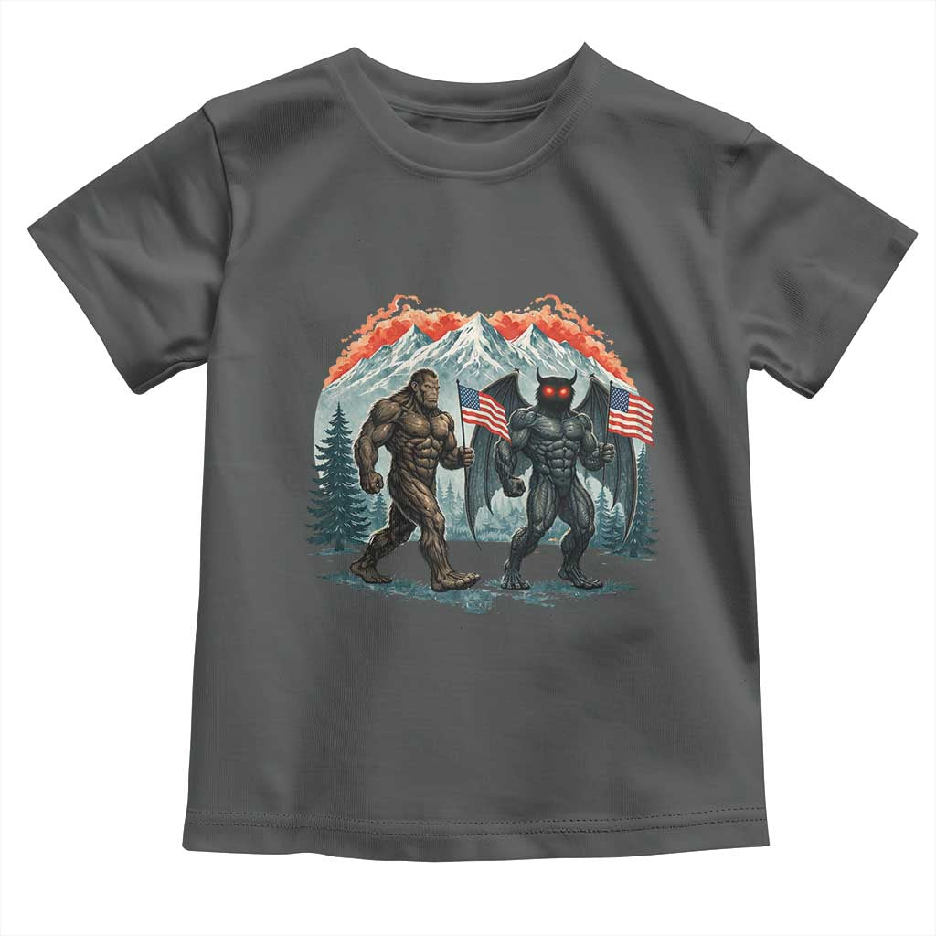 Patriotic Bigfoot And Mothman Toddler T Shirt Funny Cryptid Lover Gift