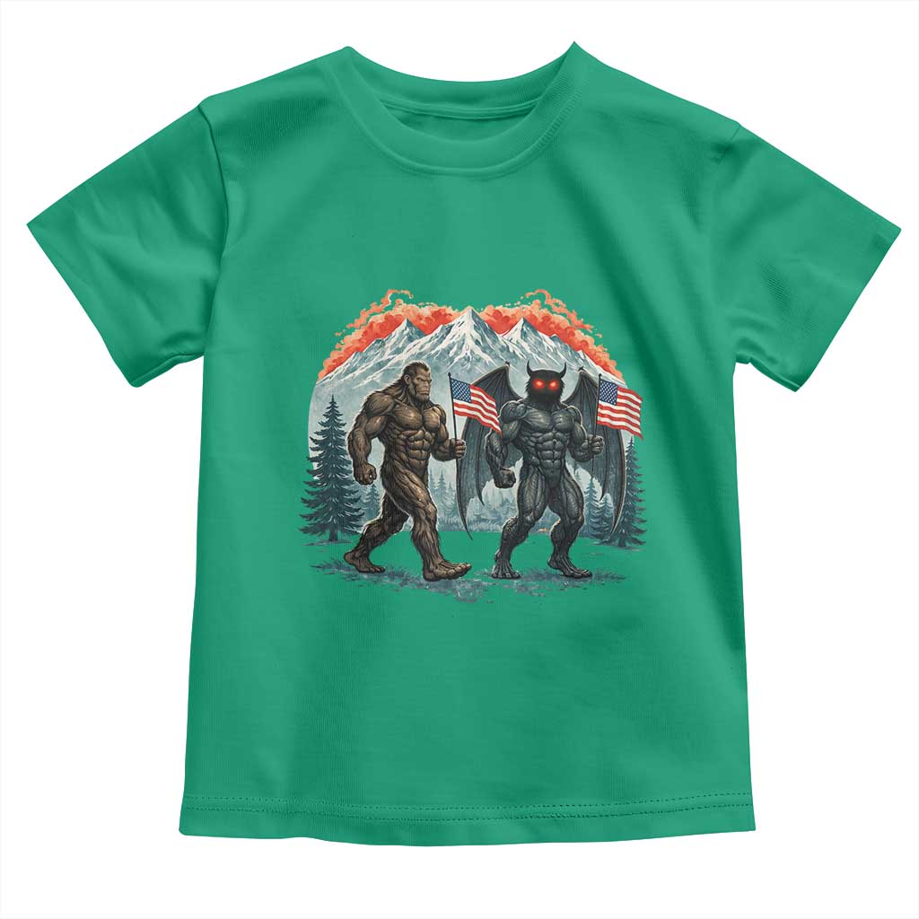 Patriotic Bigfoot And Mothman Toddler T Shirt Funny Cryptid Lover Gift