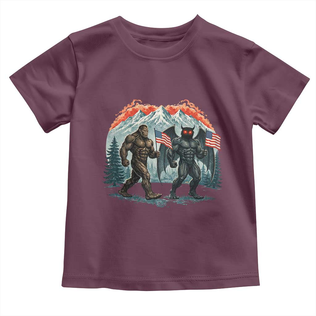 Patriotic Bigfoot And Mothman Toddler T Shirt Funny Cryptid Lover Gift