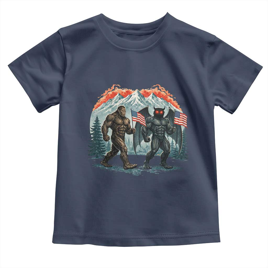 Patriotic Bigfoot And Mothman Toddler T Shirt Funny Cryptid Lover Gift