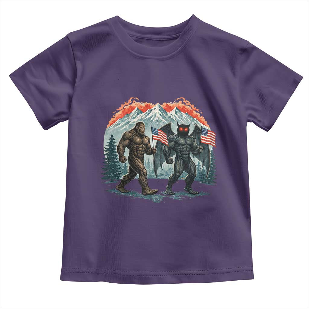 Patriotic Bigfoot And Mothman Toddler T Shirt Funny Cryptid Lover Gift