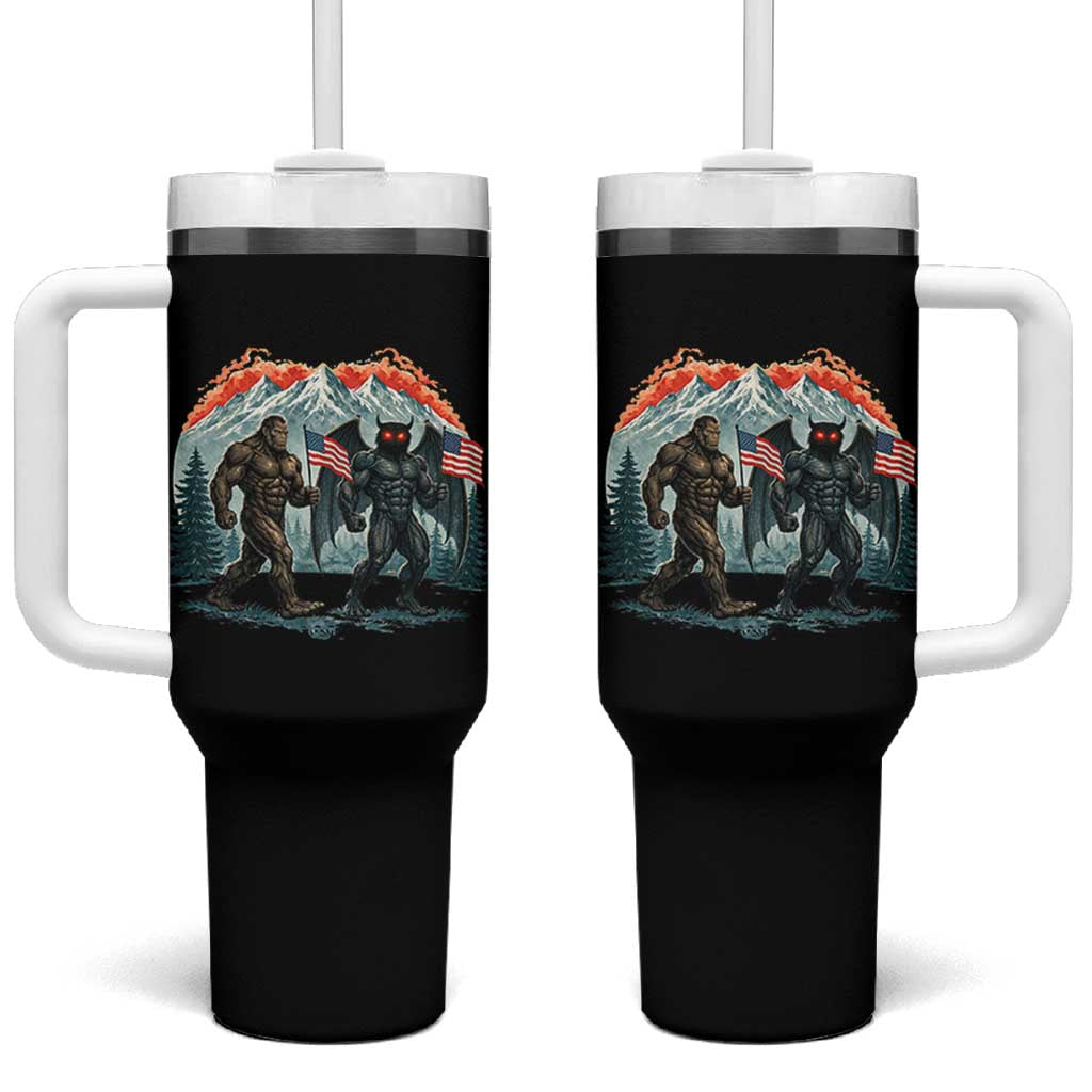 Patriotic Bigfoot And Mothman Tumbler With Handle Funny Cryptid Lover Gift