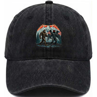 Patriotic Bigfoot And Mothman Washed Cotton Baseball Cap Funny Cryptid Lover Gift