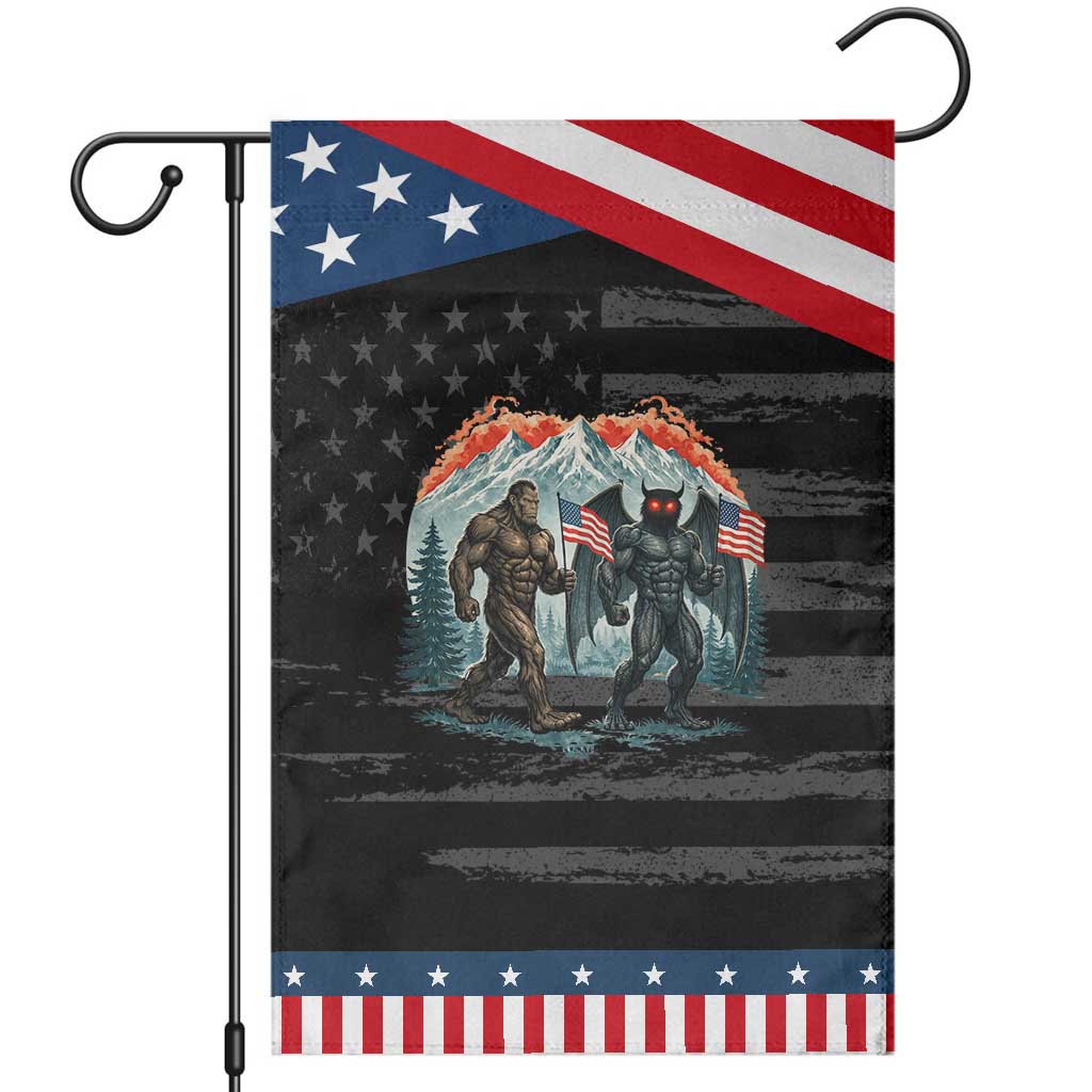 Patriotic Bigfoot And Mothman Garden Flag Funny Cryptid Lover Gift