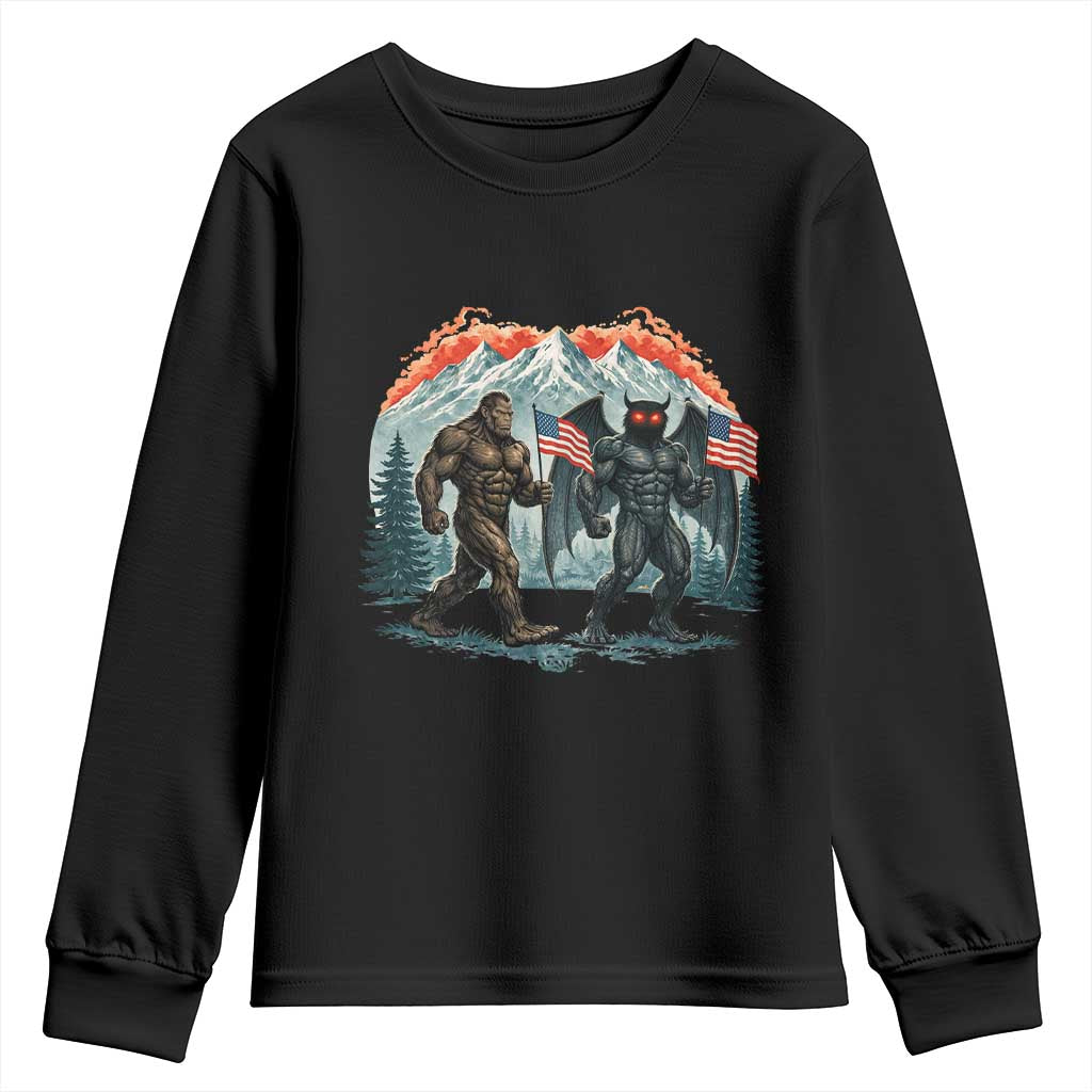 Patriotic Bigfoot And Mothman Youth Sweatshirt Funny Cryptid Lover Gift
