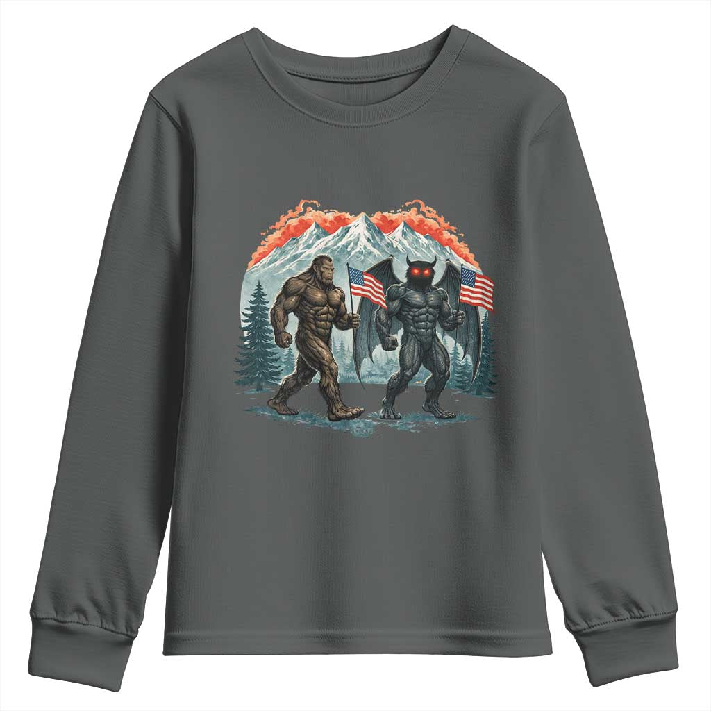 Patriotic Bigfoot And Mothman Youth Sweatshirt Funny Cryptid Lover Gift