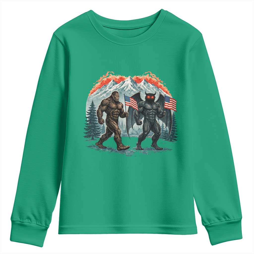 Patriotic Bigfoot And Mothman Youth Sweatshirt Funny Cryptid Lover Gift
