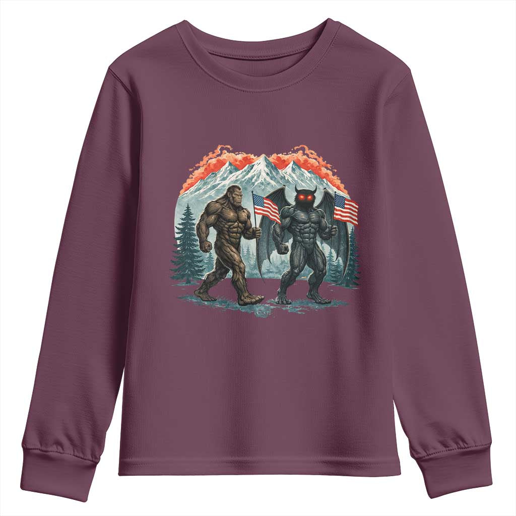 Patriotic Bigfoot And Mothman Youth Sweatshirt Funny Cryptid Lover Gift