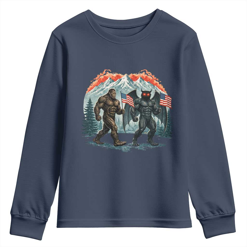 Patriotic Bigfoot And Mothman Youth Sweatshirt Funny Cryptid Lover Gift