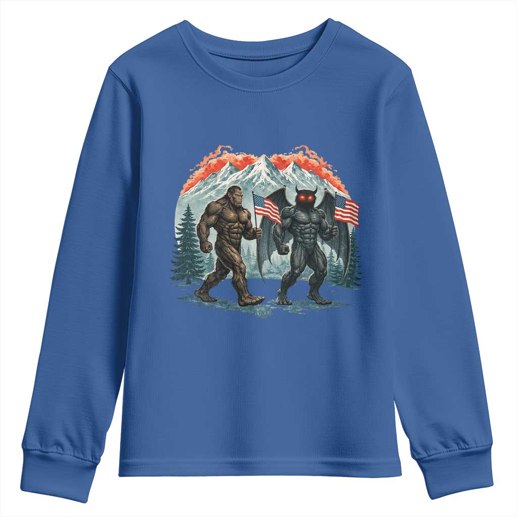 Patriotic Bigfoot And Mothman Youth Sweatshirt Funny Cryptid Lover Gift