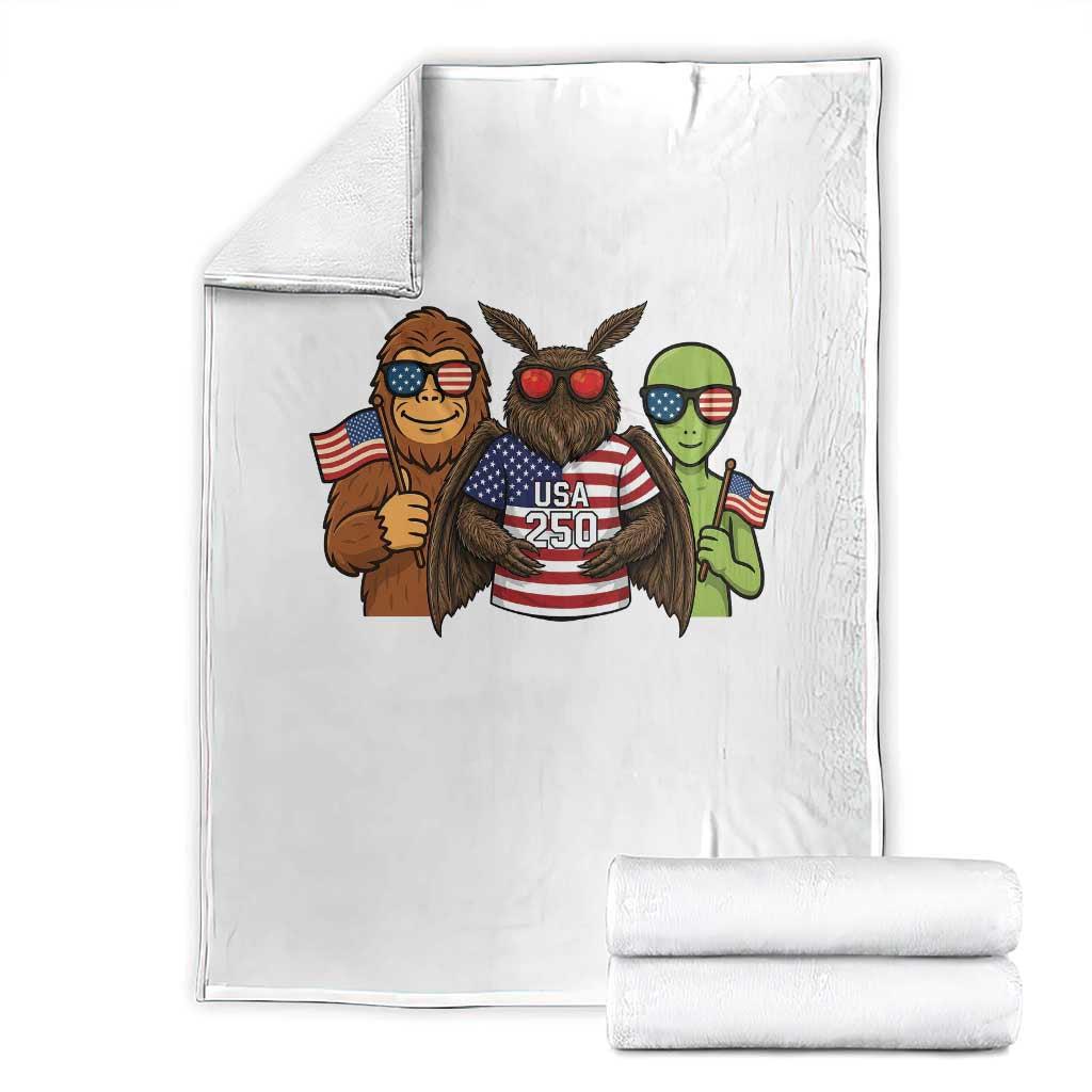 Funny Bigfoot Mothman Alien Throw Blanket USA 250th Anniversary