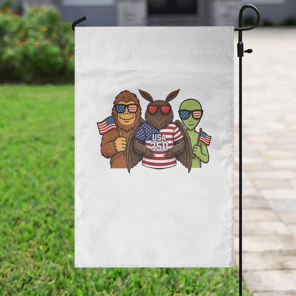 Funny Bigfoot Mothman Alien Garden Flag USA 250th Anniversary