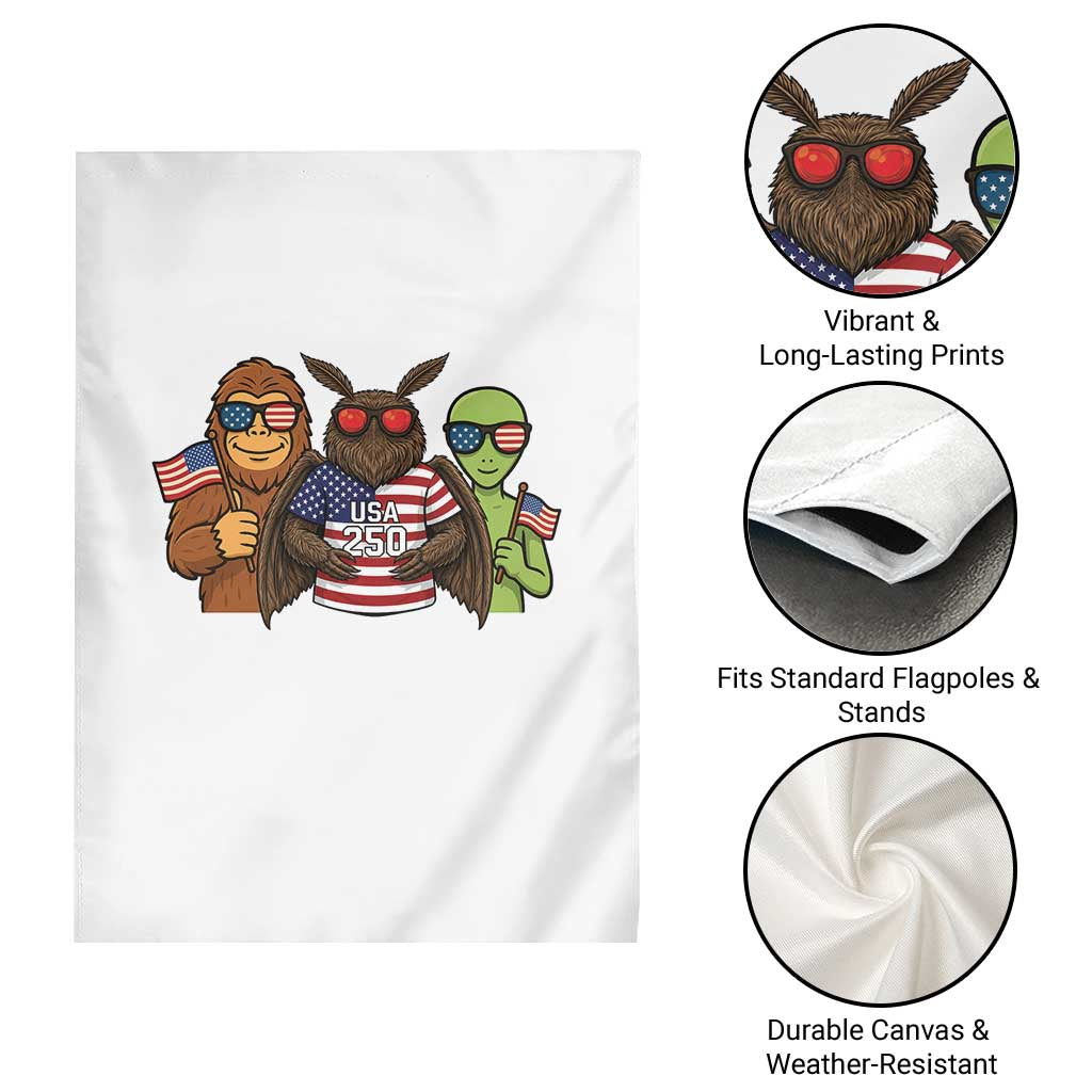 Funny Bigfoot Mothman Alien Garden Flag USA 250th Anniversary