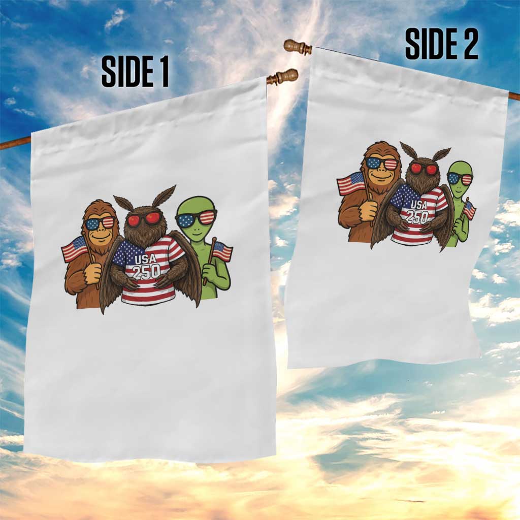 Funny Bigfoot Mothman Alien Garden Flag USA 250th Anniversary