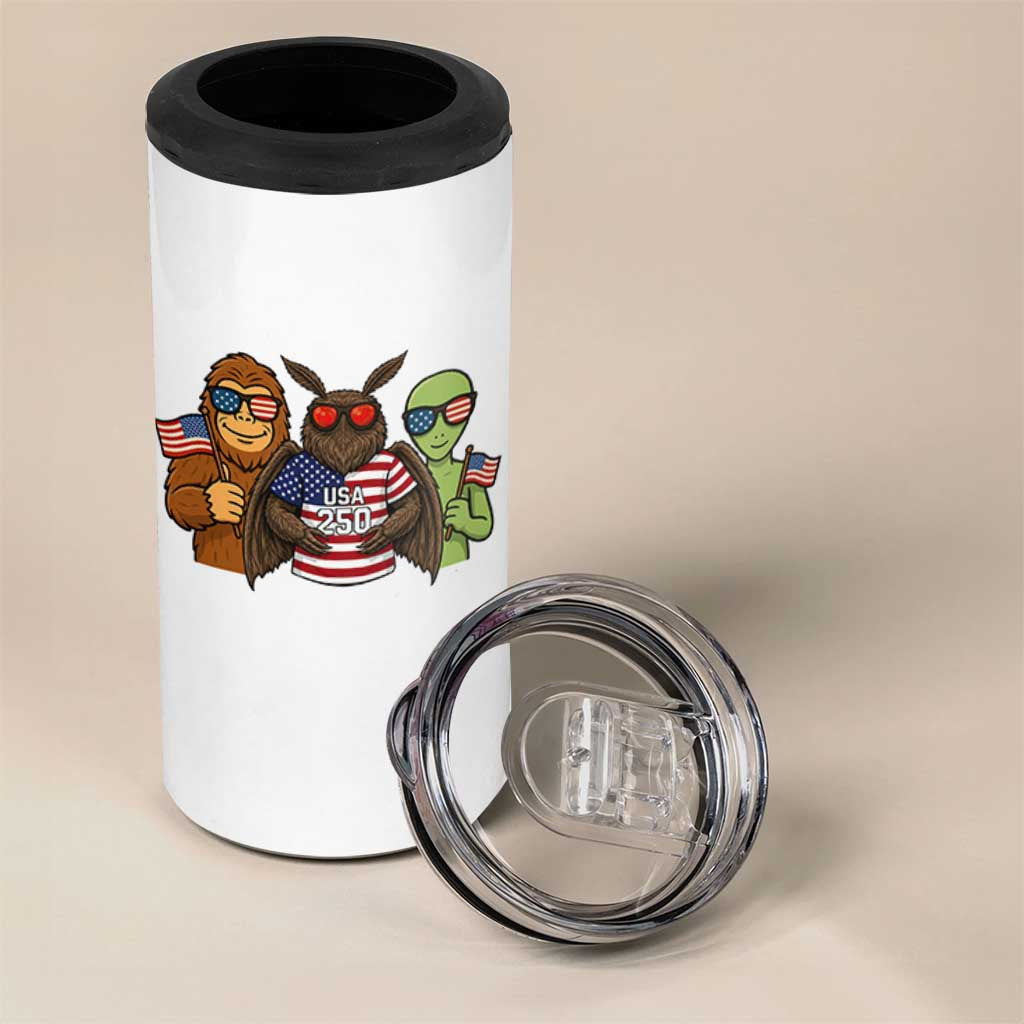 Funny Bigfoot Mothman Alien 4 in 1 Can Cooler Tumbler USA 250th Anniversary