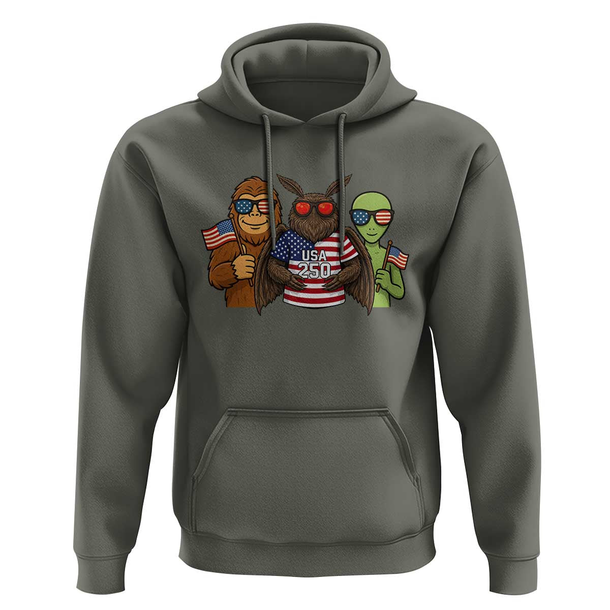 Funny Bigfoot Mothman Alien Hoodie USA 250th Anniversary