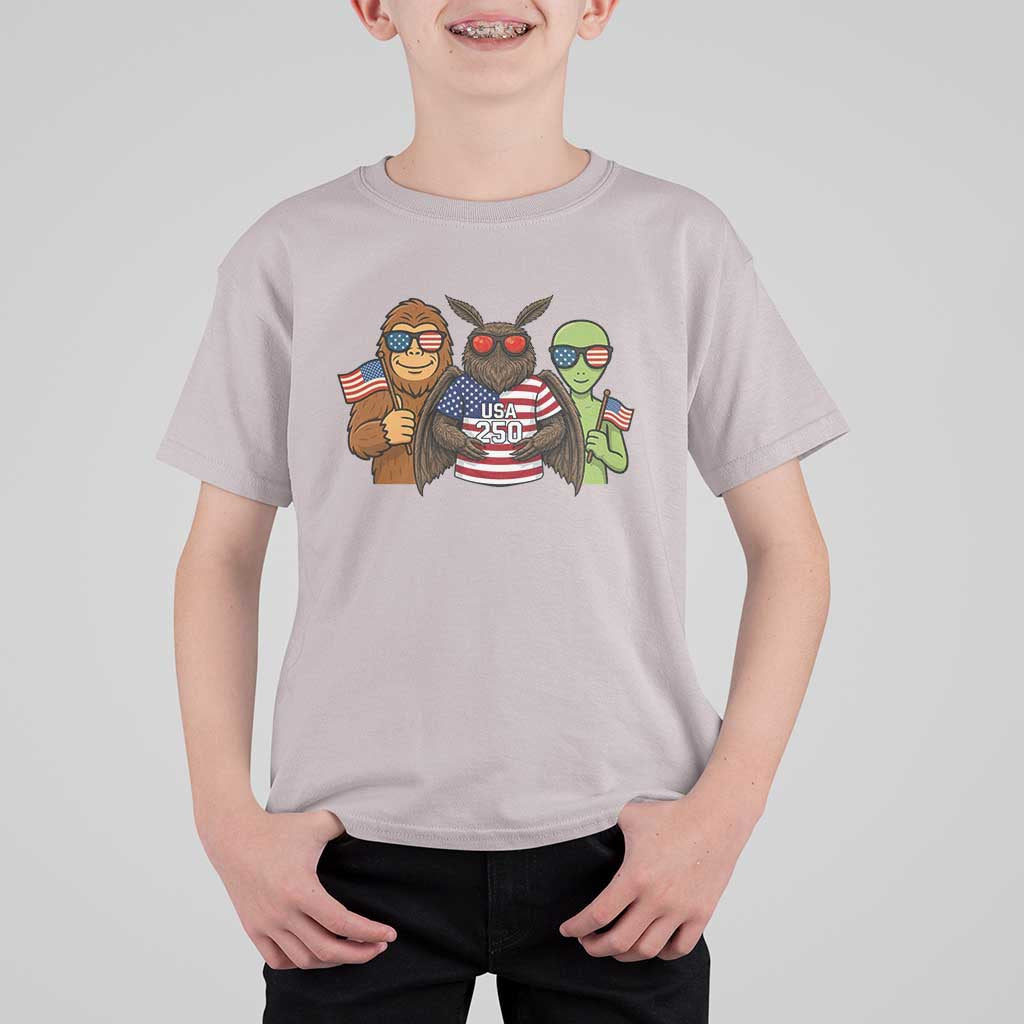 Funny Bigfoot Mothman Alien T Shirt For Kid USA 250th Anniversary