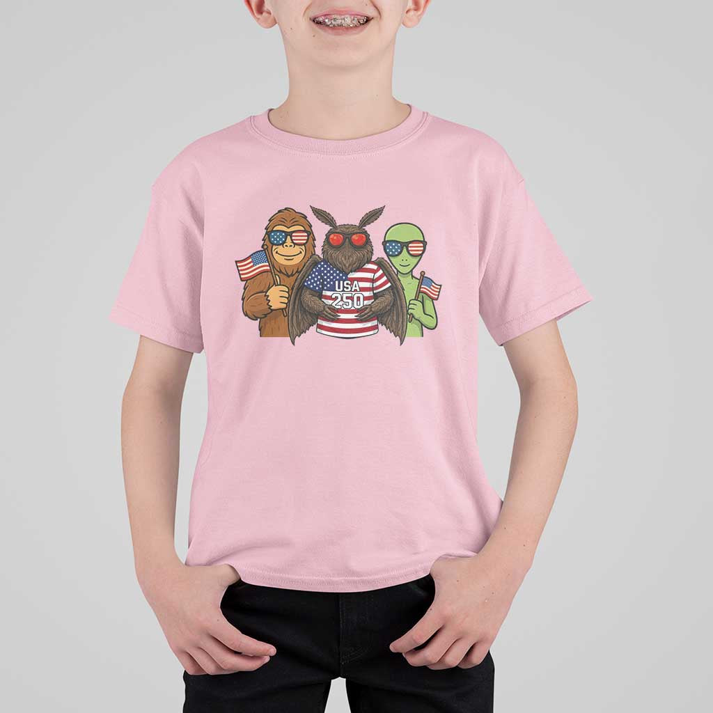 Funny Bigfoot Mothman Alien T Shirt For Kid USA 250th Anniversary