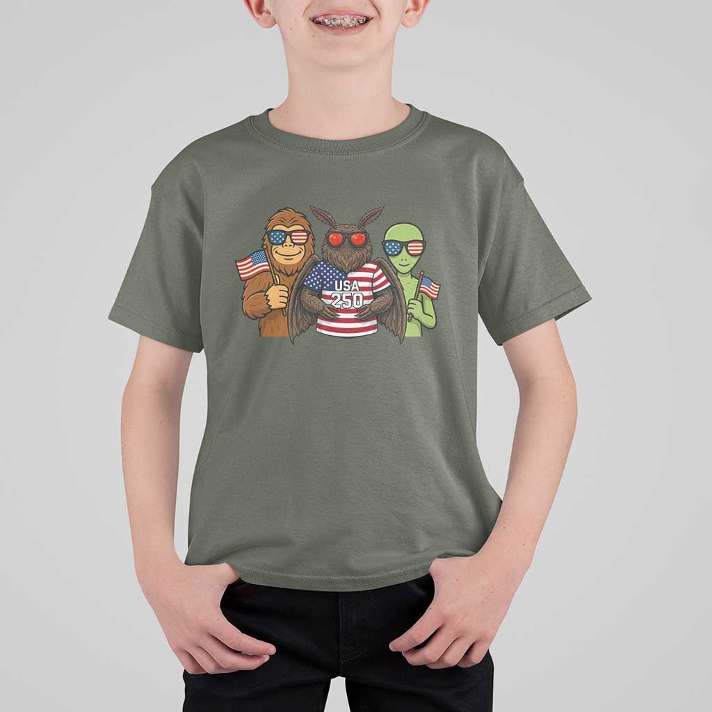 Funny Bigfoot Mothman Alien T Shirt For Kid USA 250th Anniversary