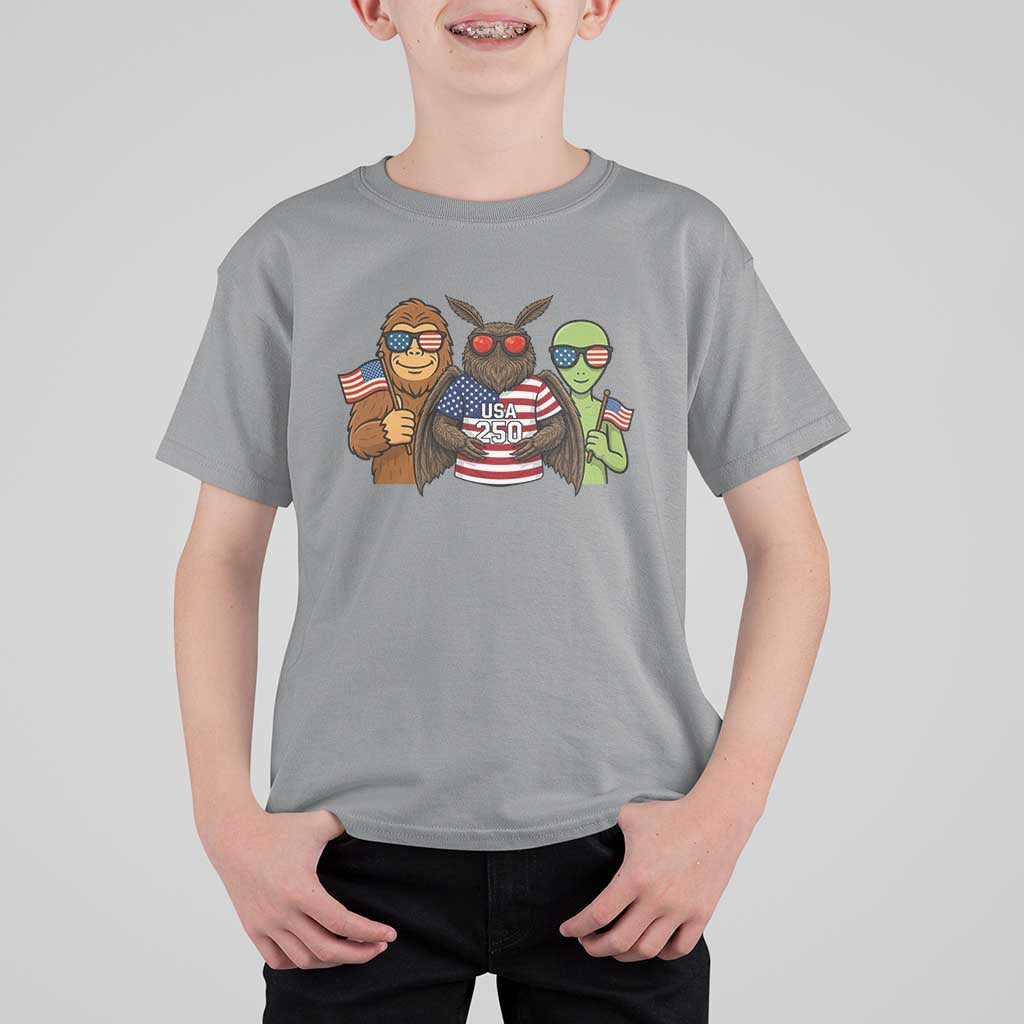Funny Bigfoot Mothman Alien T Shirt For Kid USA 250th Anniversary
