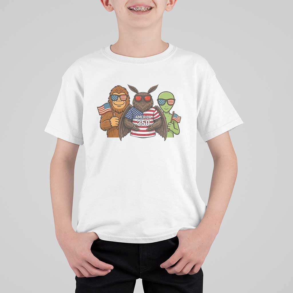 Funny Bigfoot Mothman Alien T Shirt For Kid USA 250th Anniversary