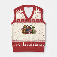 Funny Bigfoot Mothman Alien V-Neck Knit Sweater Vest USA 250th Anniversary