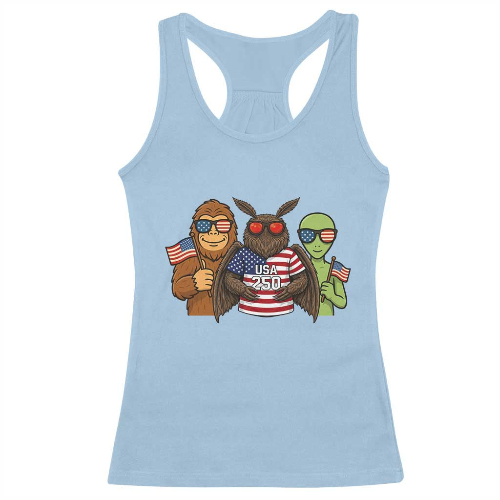 Funny Bigfoot Mothman Alien Racerback Tank Top USA 250th Anniversary