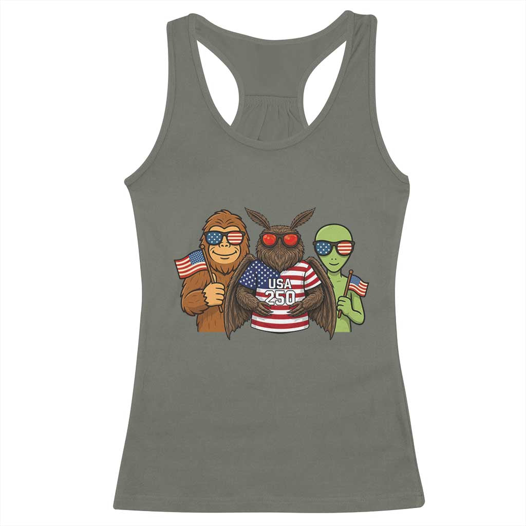 Funny Bigfoot Mothman Alien Racerback Tank Top USA 250th Anniversary
