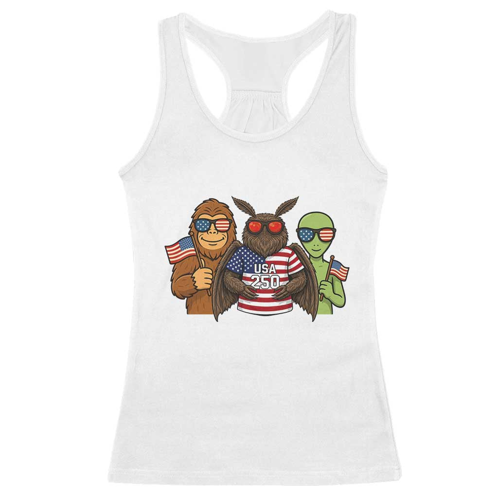Funny Bigfoot Mothman Alien Racerback Tank Top USA 250th Anniversary