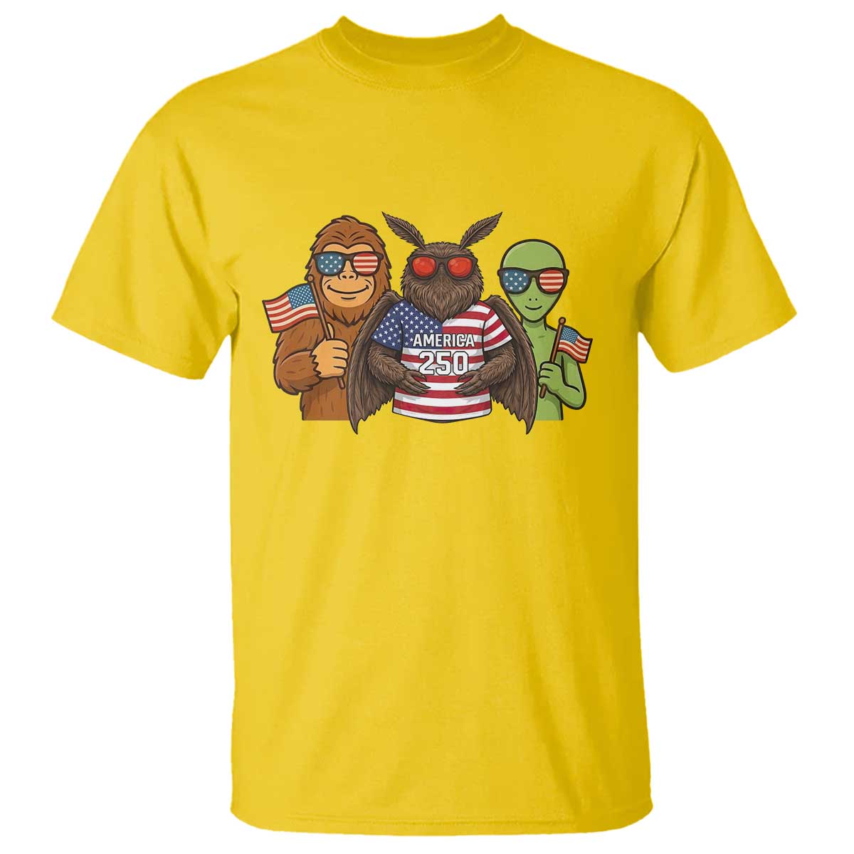 Funny Bigfoot Mothman Alien T Shirt USA 250th Anniversary