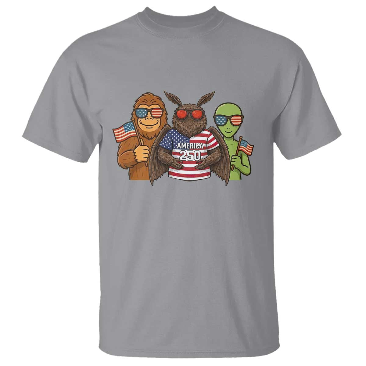 Funny Bigfoot Mothman Alien T Shirt USA 250th Anniversary