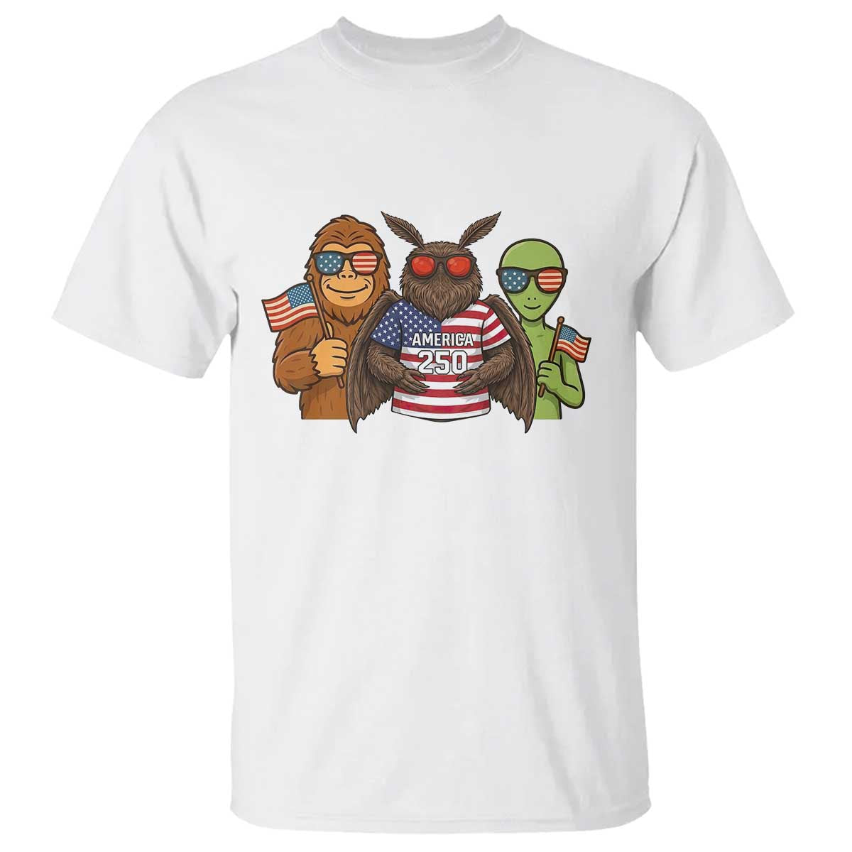 Funny Bigfoot Mothman Alien T Shirt USA 250th Anniversary